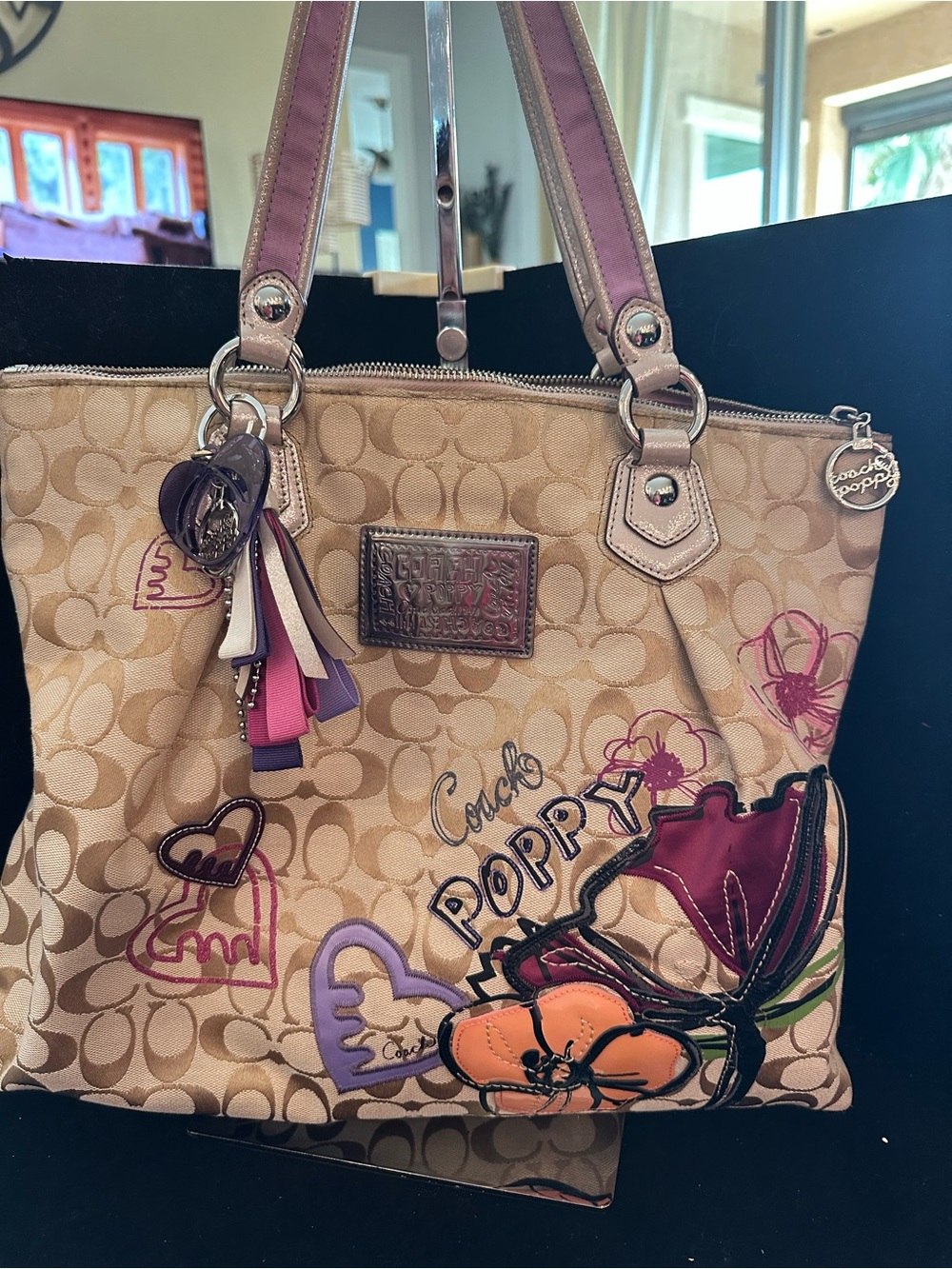 Coach #312 Poppy Petal Appliqué GlamTote